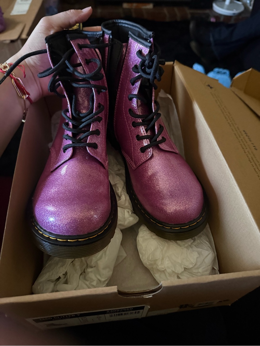 Dr. Martens Women's Glitter Purple Lace-Up Combat Boots